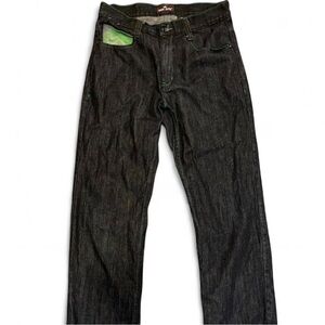 Vintage Red Ape Y2K Baggy Jeans Black Denim Green Contrast Stitching Size 34
